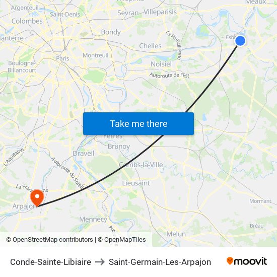 Conde-Sainte-Libiaire to Saint-Germain-Les-Arpajon map