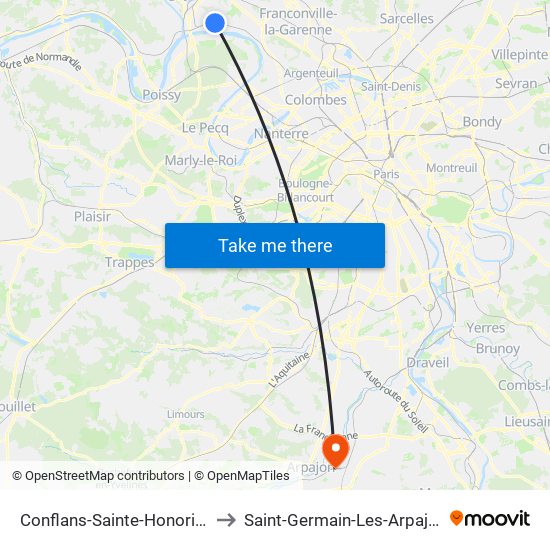 Conflans-Sainte-Honorine to Saint-Germain-Les-Arpajon map