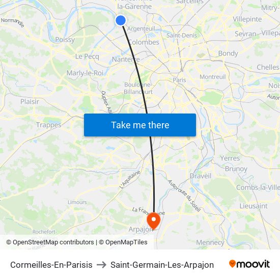 Cormeilles-En-Parisis to Saint-Germain-Les-Arpajon map