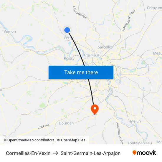 Cormeilles-En-Vexin to Saint-Germain-Les-Arpajon map