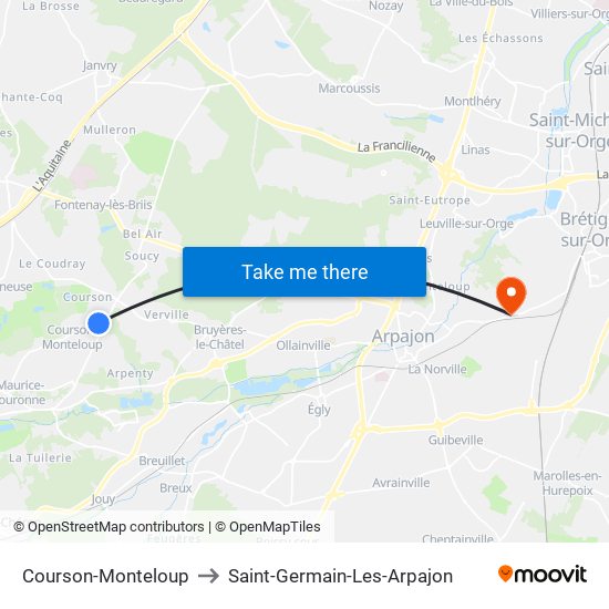 Courson-Monteloup to Saint-Germain-Les-Arpajon map