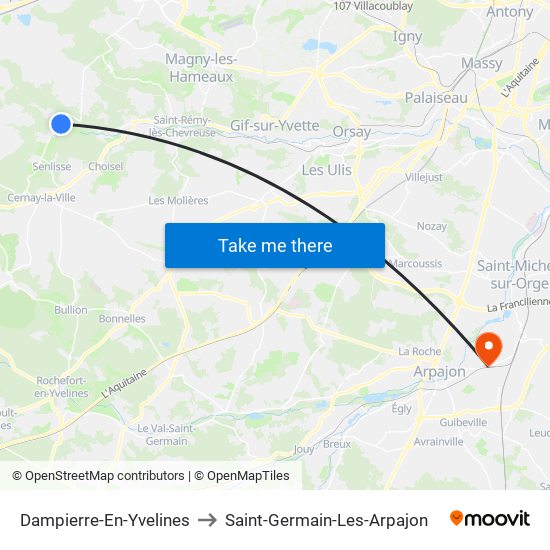 Dampierre-En-Yvelines to Saint-Germain-Les-Arpajon map