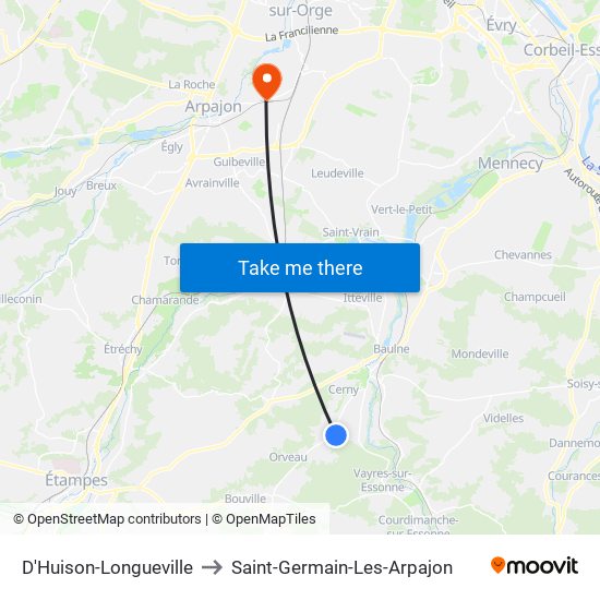 D'Huison-Longueville to Saint-Germain-Les-Arpajon map