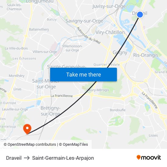 Draveil to Saint-Germain-Les-Arpajon map