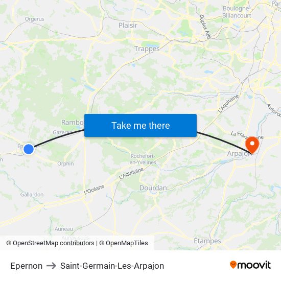 Epernon to Saint-Germain-Les-Arpajon map