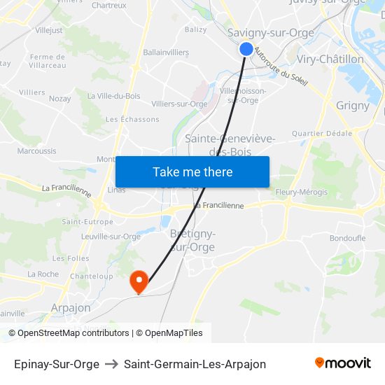 Epinay-Sur-Orge to Saint-Germain-Les-Arpajon map