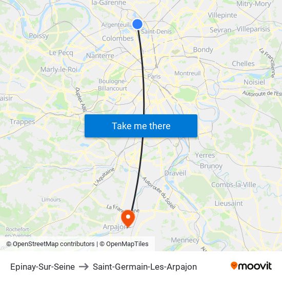Epinay-Sur-Seine to Saint-Germain-Les-Arpajon map
