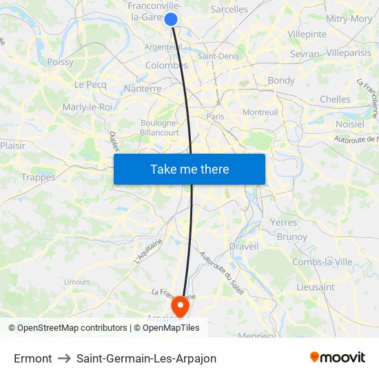 Ermont to Saint-Germain-Les-Arpajon map