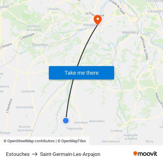 Estouches to Saint-Germain-Les-Arpajon map