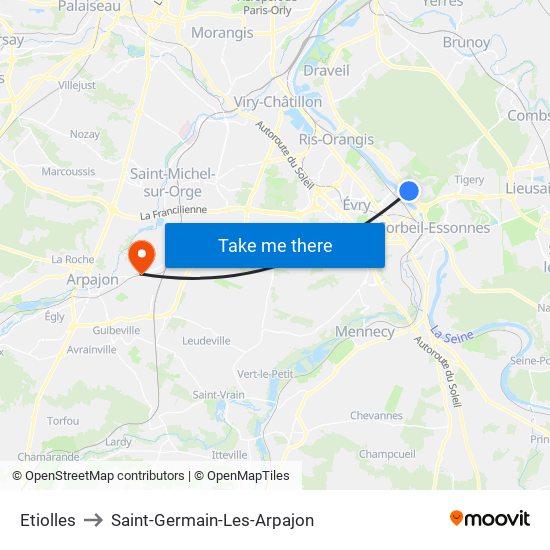 Etiolles to Saint-Germain-Les-Arpajon map