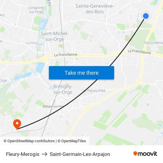 Fleury-Merogis to Saint-Germain-Les-Arpajon map