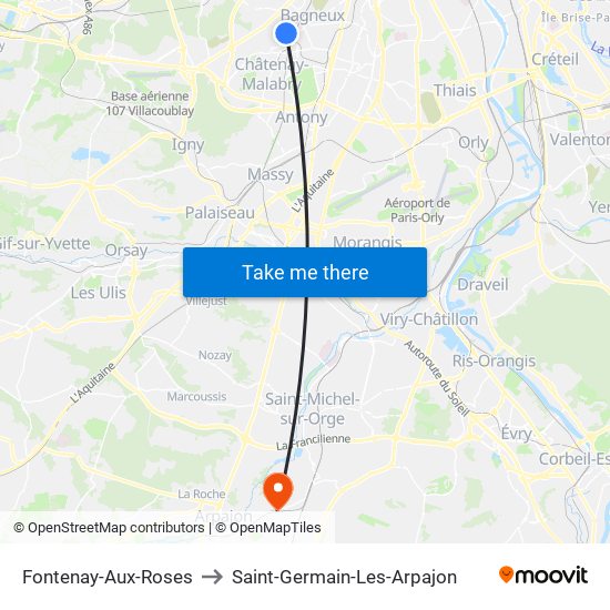 Fontenay-Aux-Roses to Saint-Germain-Les-Arpajon map