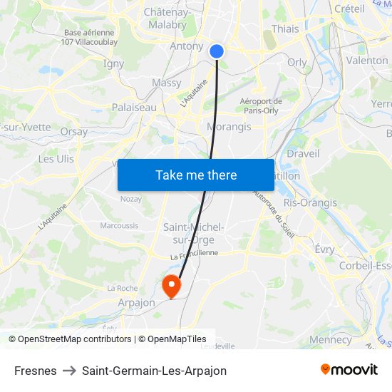 Fresnes to Saint-Germain-Les-Arpajon map