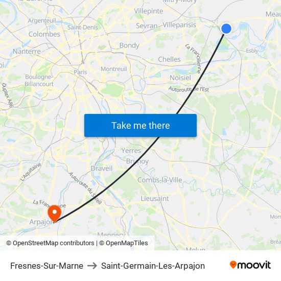 Fresnes-Sur-Marne to Saint-Germain-Les-Arpajon map