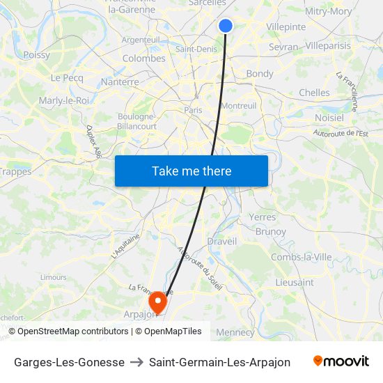 Garges-Les-Gonesse to Saint-Germain-Les-Arpajon map