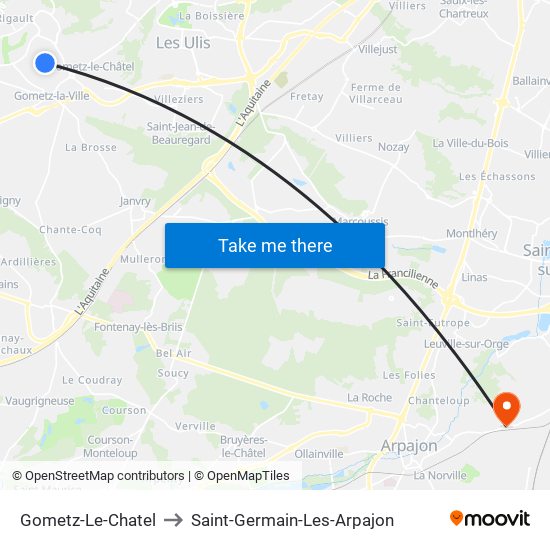 Gometz-Le-Chatel to Saint-Germain-Les-Arpajon map