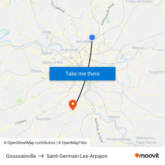 Goussainville to Saint-Germain-Les-Arpajon map