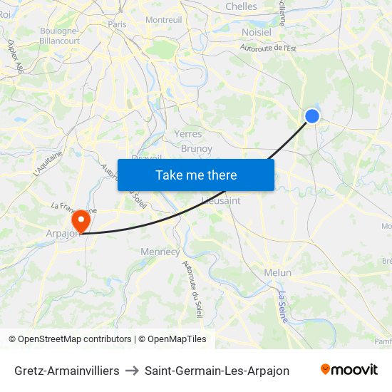 Gretz-Armainvilliers to Saint-Germain-Les-Arpajon map