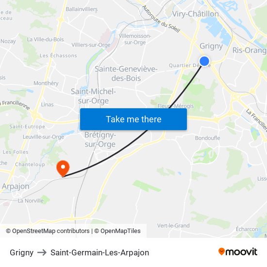 Grigny to Saint-Germain-Les-Arpajon map