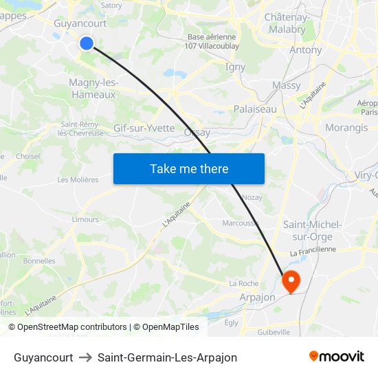 Guyancourt to Saint-Germain-Les-Arpajon map