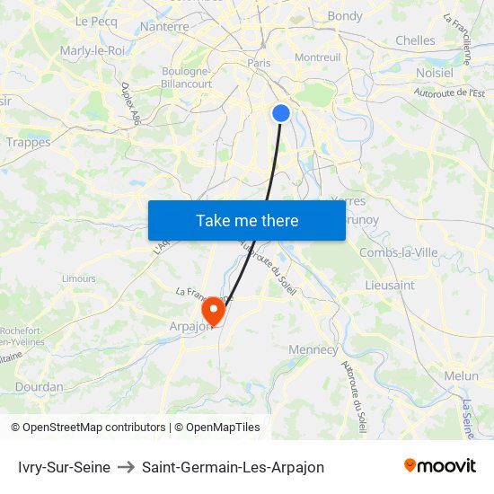 Ivry-Sur-Seine to Saint-Germain-Les-Arpajon map