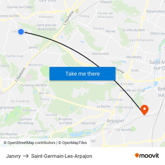 Janvry to Saint-Germain-Les-Arpajon map
