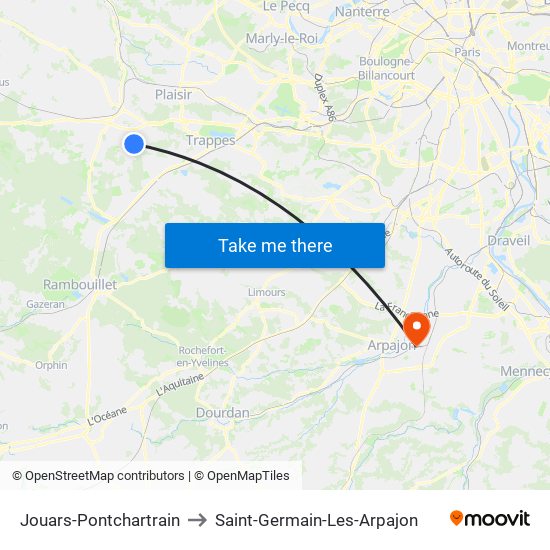 Jouars-Pontchartrain to Saint-Germain-Les-Arpajon map