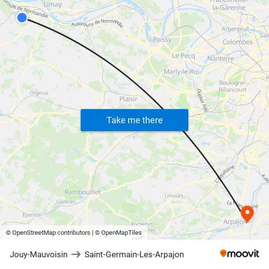 Jouy-Mauvoisin to Saint-Germain-Les-Arpajon map