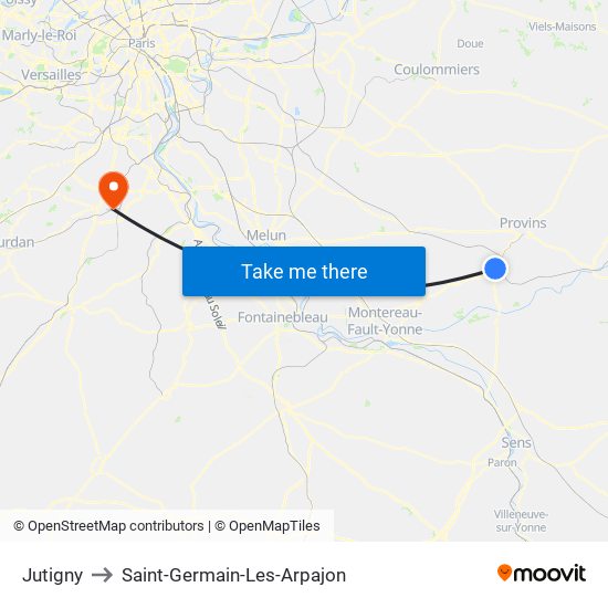 Jutigny to Saint-Germain-Les-Arpajon map