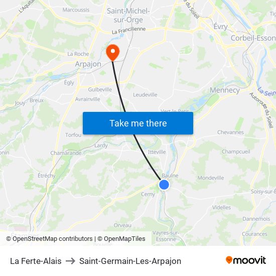 La Ferte-Alais to Saint-Germain-Les-Arpajon map