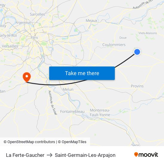 La Ferte-Gaucher to Saint-Germain-Les-Arpajon map