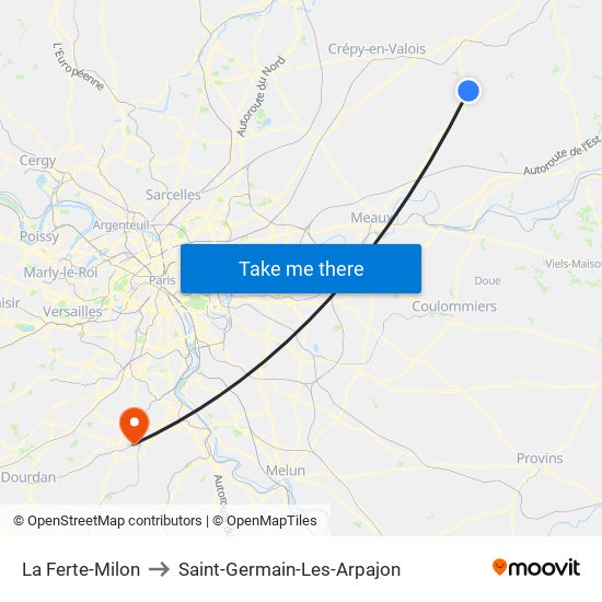 La Ferte-Milon to Saint-Germain-Les-Arpajon map