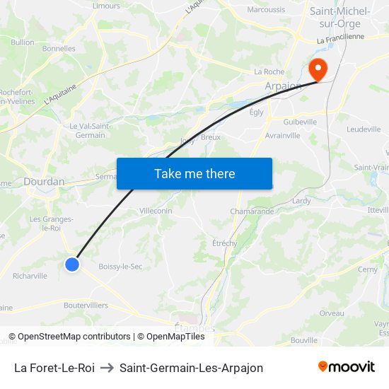 La Foret-Le-Roi to Saint-Germain-Les-Arpajon map