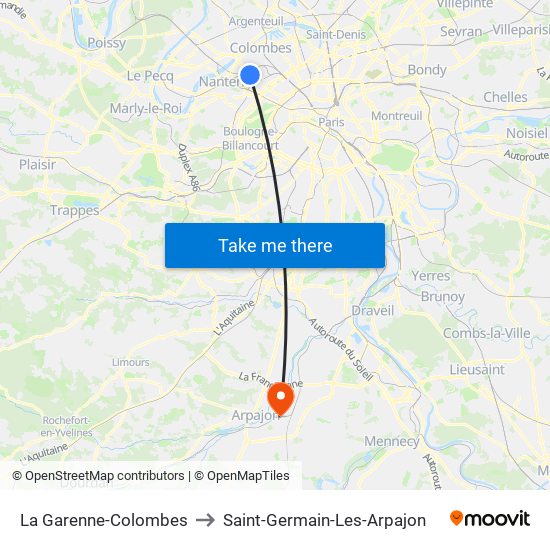 La Garenne-Colombes to Saint-Germain-Les-Arpajon map