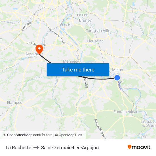 La Rochette to Saint-Germain-Les-Arpajon map