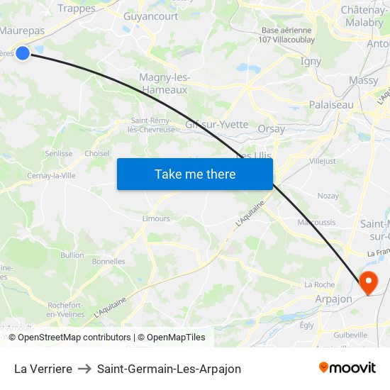 La Verriere to Saint-Germain-Les-Arpajon map