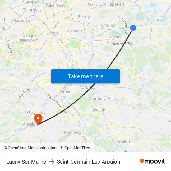 Lagny-Sur-Marne to Saint-Germain-Les-Arpajon map