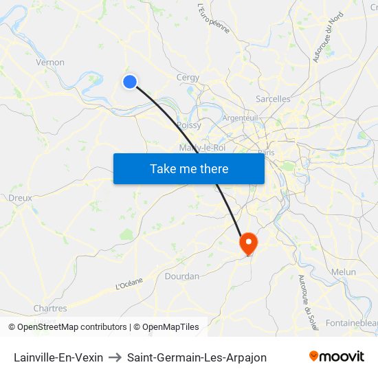 Lainville-En-Vexin to Saint-Germain-Les-Arpajon map