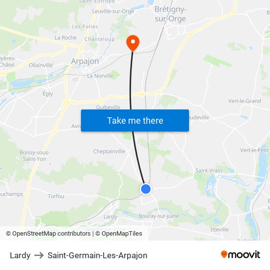 Lardy to Saint-Germain-Les-Arpajon map