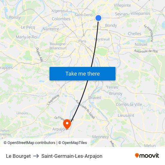 Le Bourget to Saint-Germain-Les-Arpajon map
