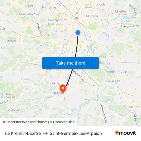 Le Kremlin-Bicetre to Saint-Germain-Les-Arpajon map