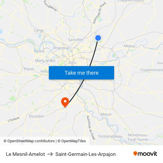 Le Mesnil-Amelot to Saint-Germain-Les-Arpajon map