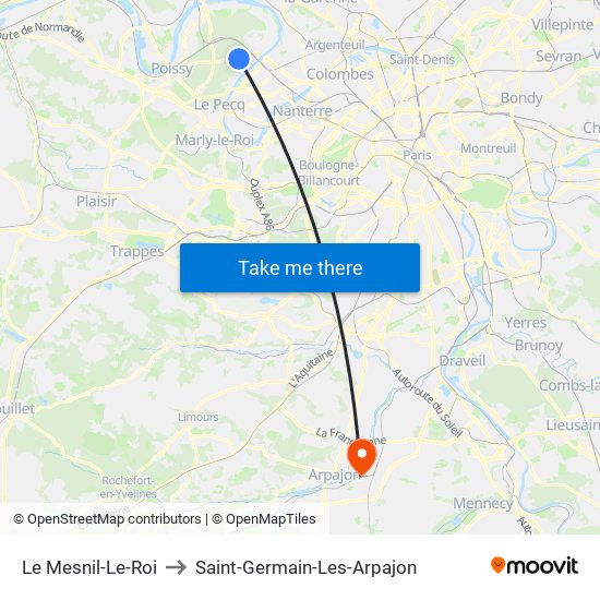 Le Mesnil-Le-Roi to Saint-Germain-Les-Arpajon map