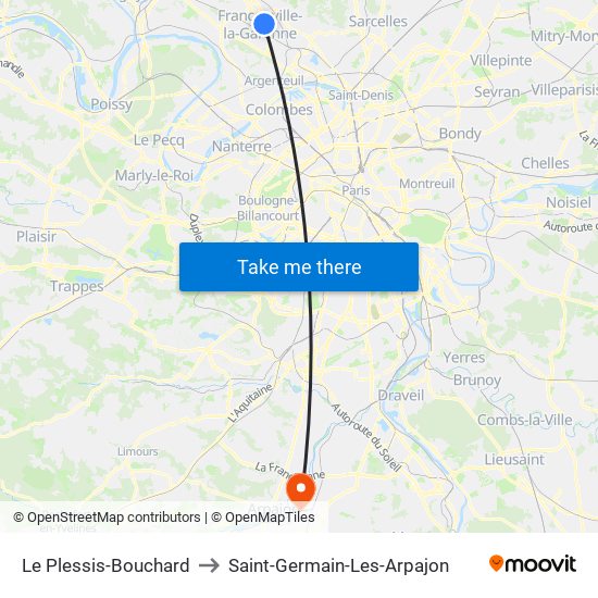 Le Plessis-Bouchard to Saint-Germain-Les-Arpajon map