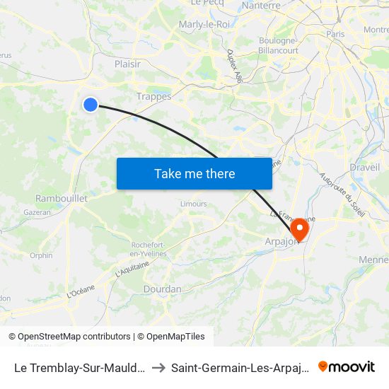 Le Tremblay-Sur-Mauldre to Saint-Germain-Les-Arpajon map
