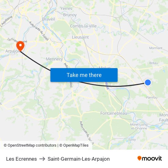 Les Ecrennes to Saint-Germain-Les-Arpajon map