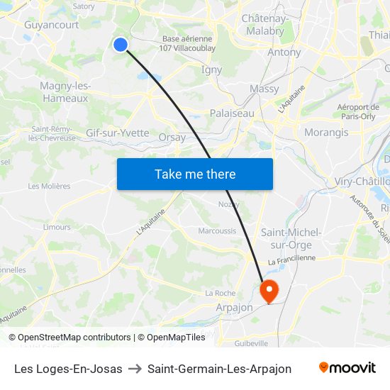 Les Loges-En-Josas to Saint-Germain-Les-Arpajon map