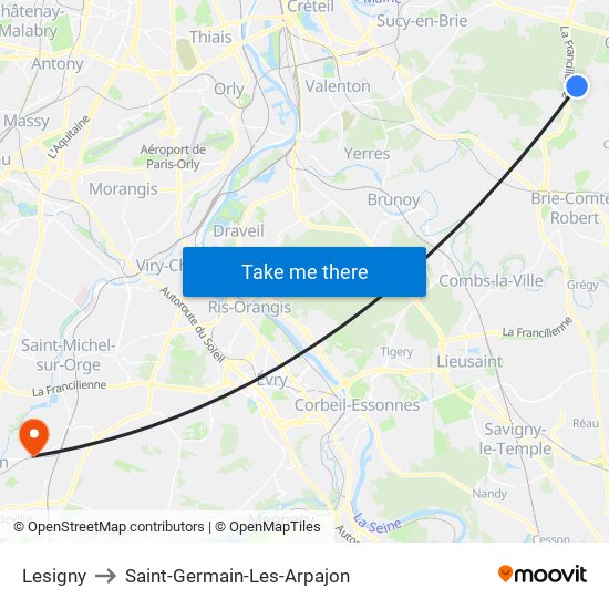Lesigny to Saint-Germain-Les-Arpajon map