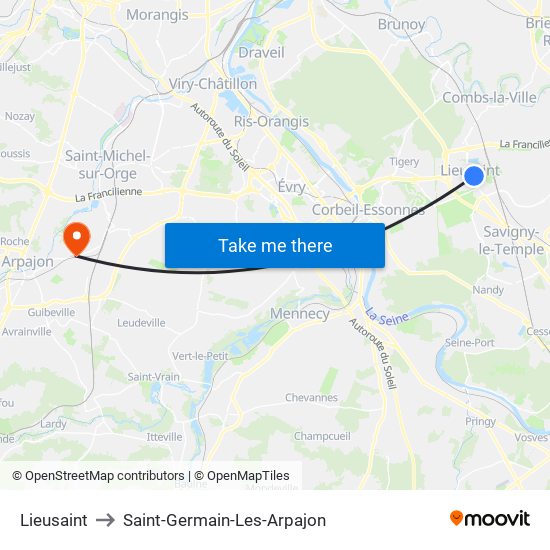 Lieusaint to Saint-Germain-Les-Arpajon map