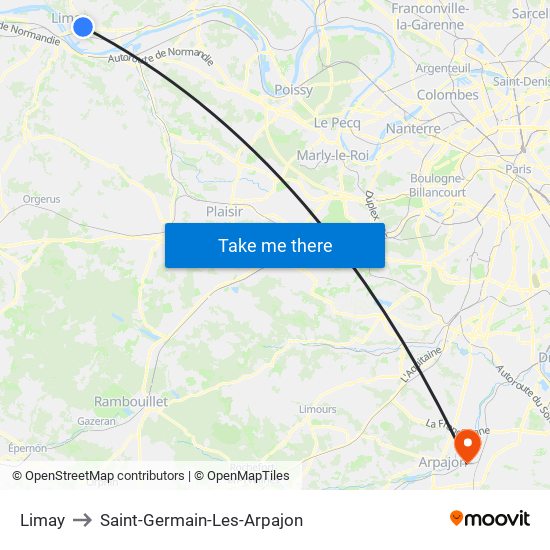Limay to Saint-Germain-Les-Arpajon map